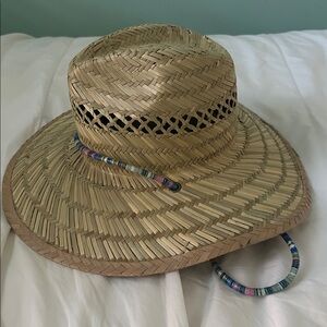 Free People Natural Straw Hat with Burgundy Band